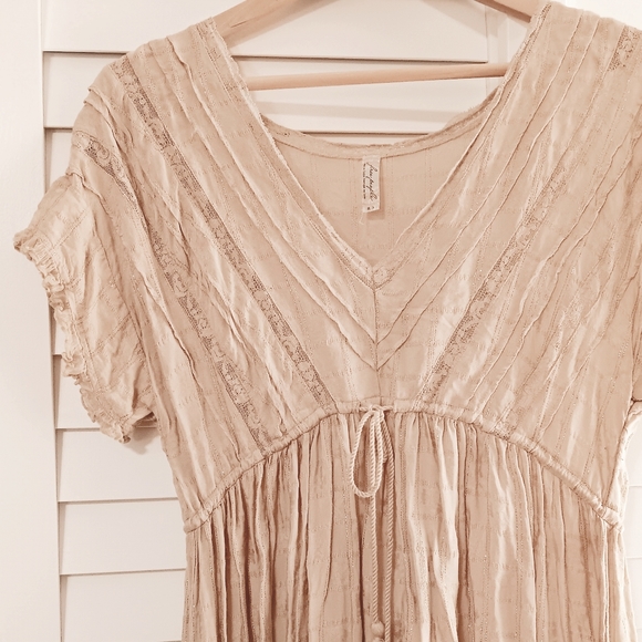 FREE PEOPLE 🐎🌾 rare htf vintage india linen cotton crochet lace tie midi dress - Picture 2 of 9